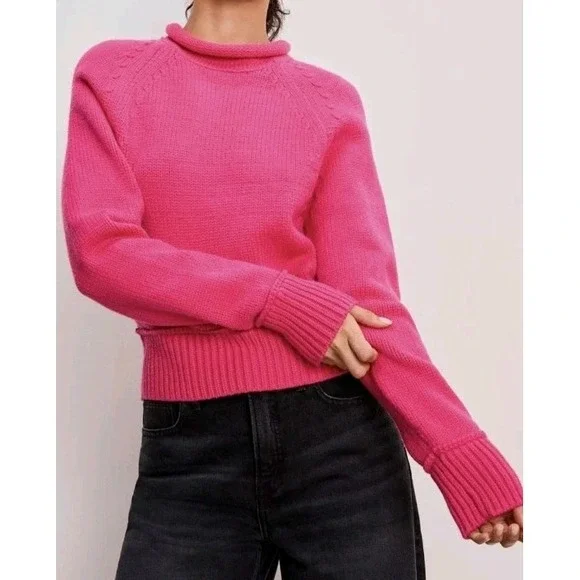 Good American Roll Neck Sweater Ballerina Pink Size L NWT $179 - Picture 2 of 6